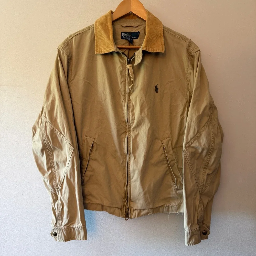 Polo Ralph Lauren Men L Khaki Field Jacket Corduroy Collar Military Utility Tan